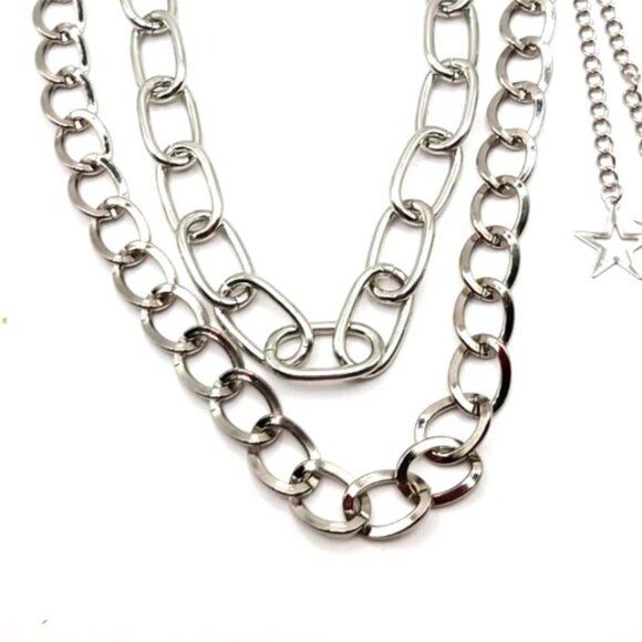 Triple Star Double Layer Pants Or Wallet Chain 13" Silver Tone - Picture 2 of 10